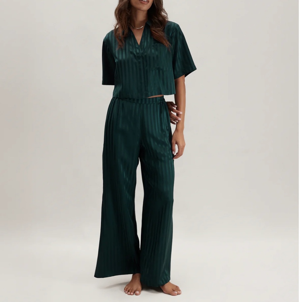 LUNYA BNWT Washable Silk High Rise Pant Set in Dusky Cypress Jacquard Size XL